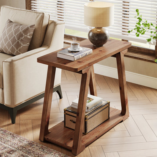 Tribesigns Two Tier Solid Wood Farmhouse End Table for Bedroom Use