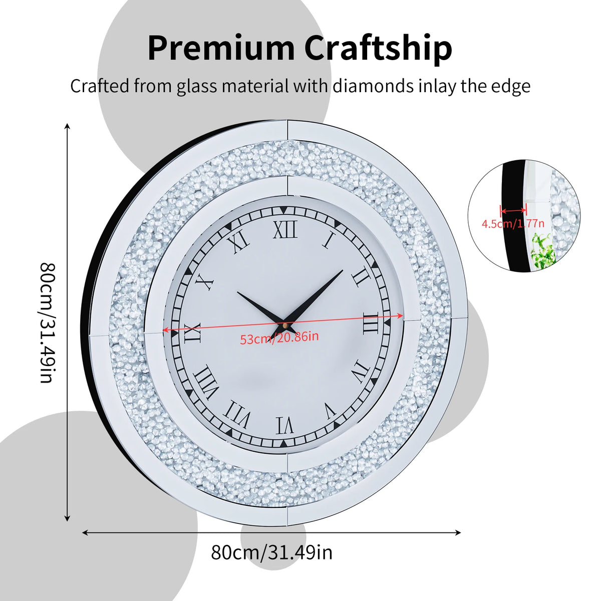 Decorative Crystal Mirrored Wall Clock For Elegant Home Decor