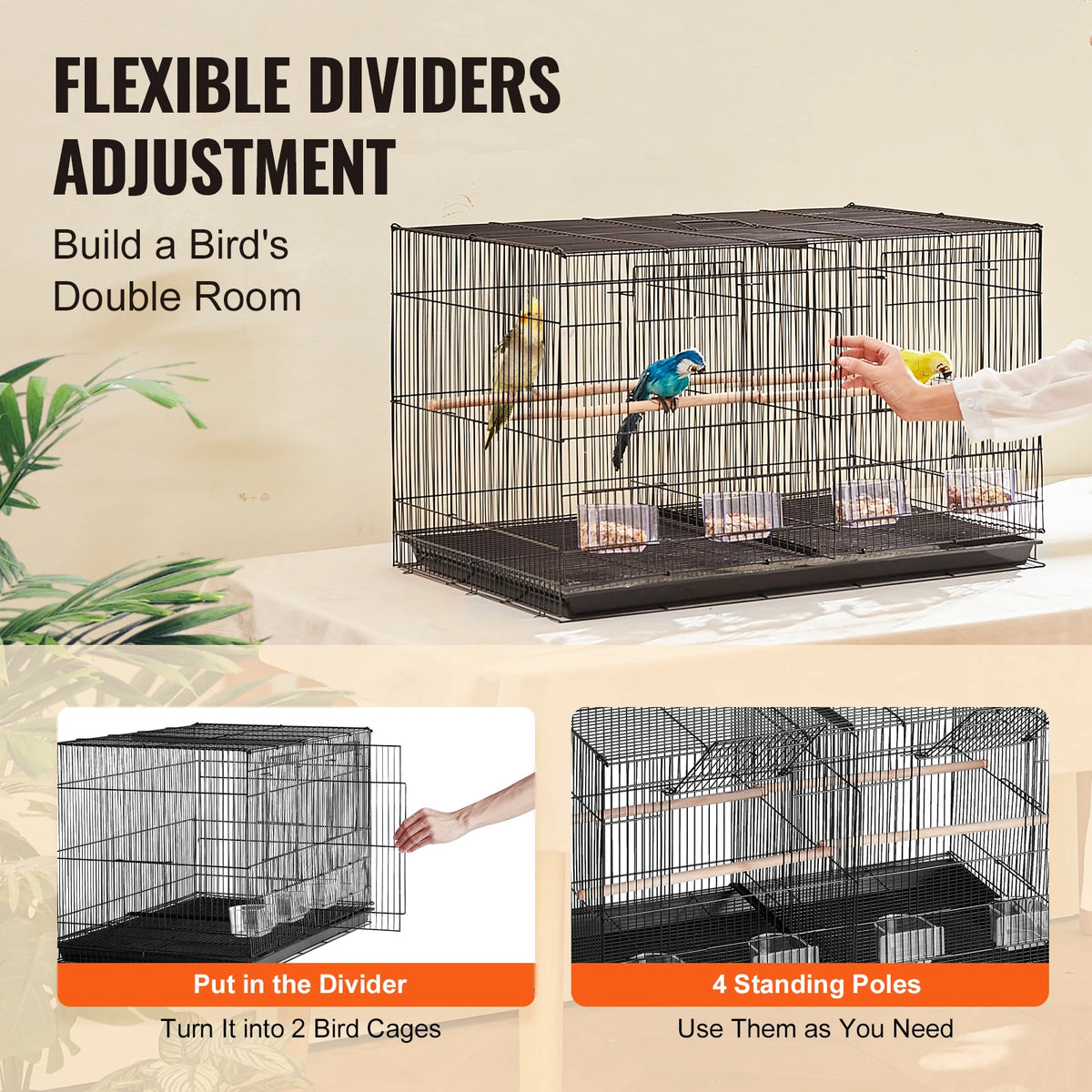 SucceBuy 30In Flight Bird Cage Stackable Divided Small Animal Cage for Kinds of Birds Pet Travel Birdcage with Handle and Perche