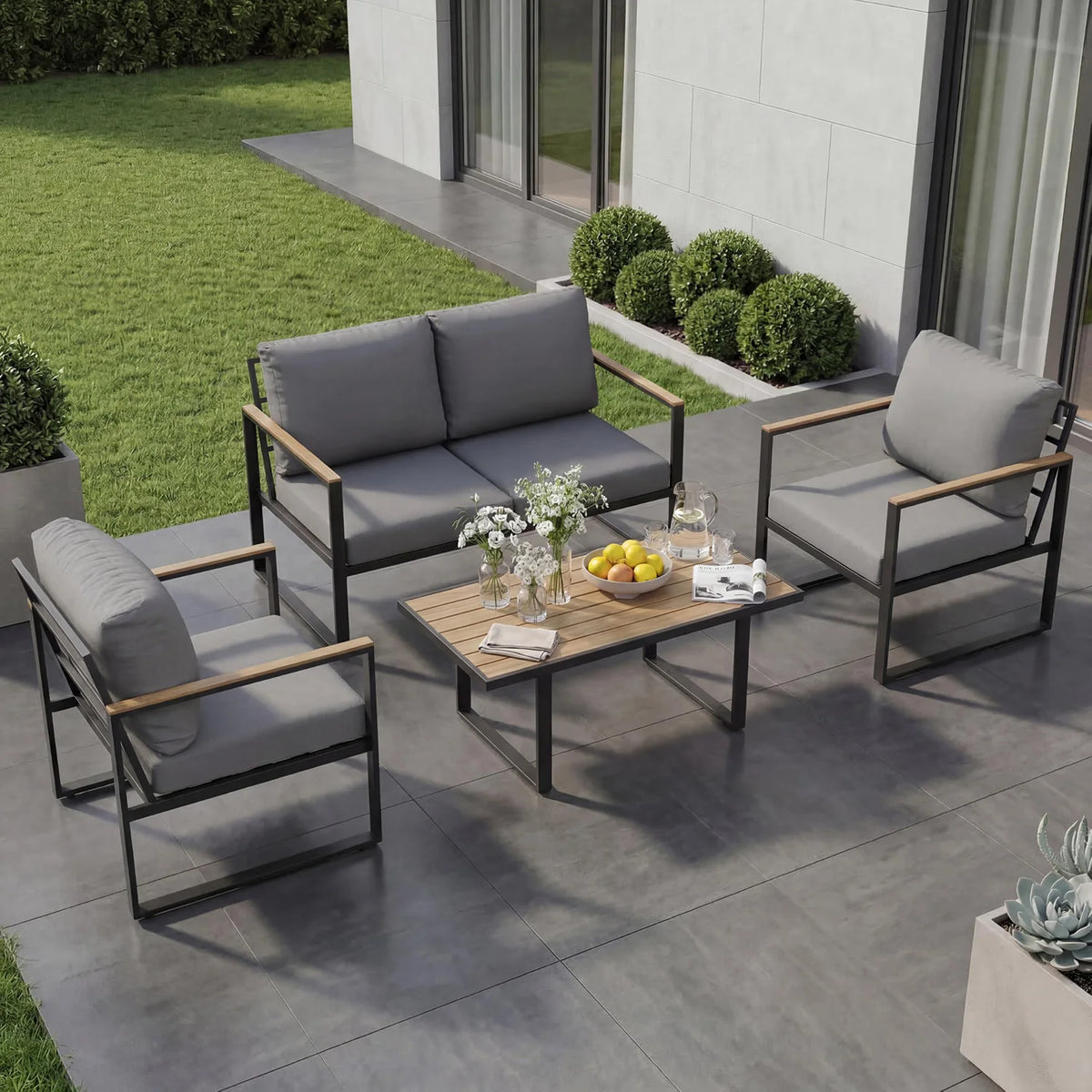 HiMISS Modern Outdoor Patio Conversation Sofa Set With Coffee Table