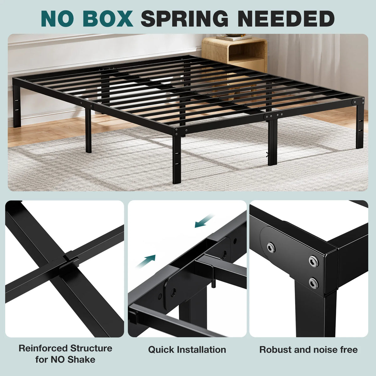 JHK Metal Platform Bed Frame With Sturdy Steel Slat Support