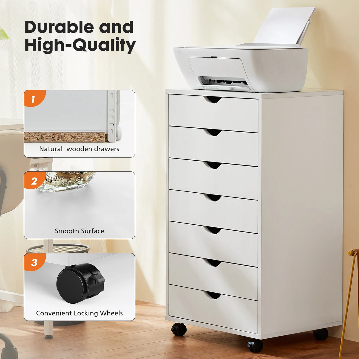 JHK Seven Drawer Rolling Storage Cabinet For Bedroom And Office