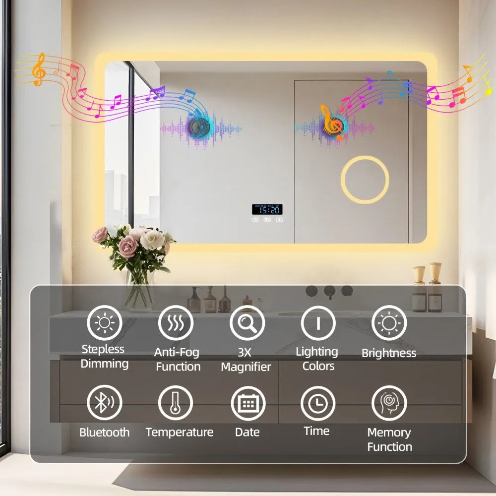 Borwart LED Bluetooth Magnifying Bathroom Vanity Mirror With Anti Fog