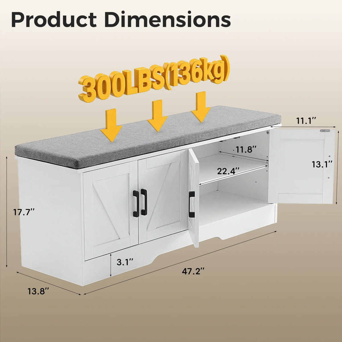 JHK Storage Bench Shoe Organizer Cabinet With Padded Seat Cushion