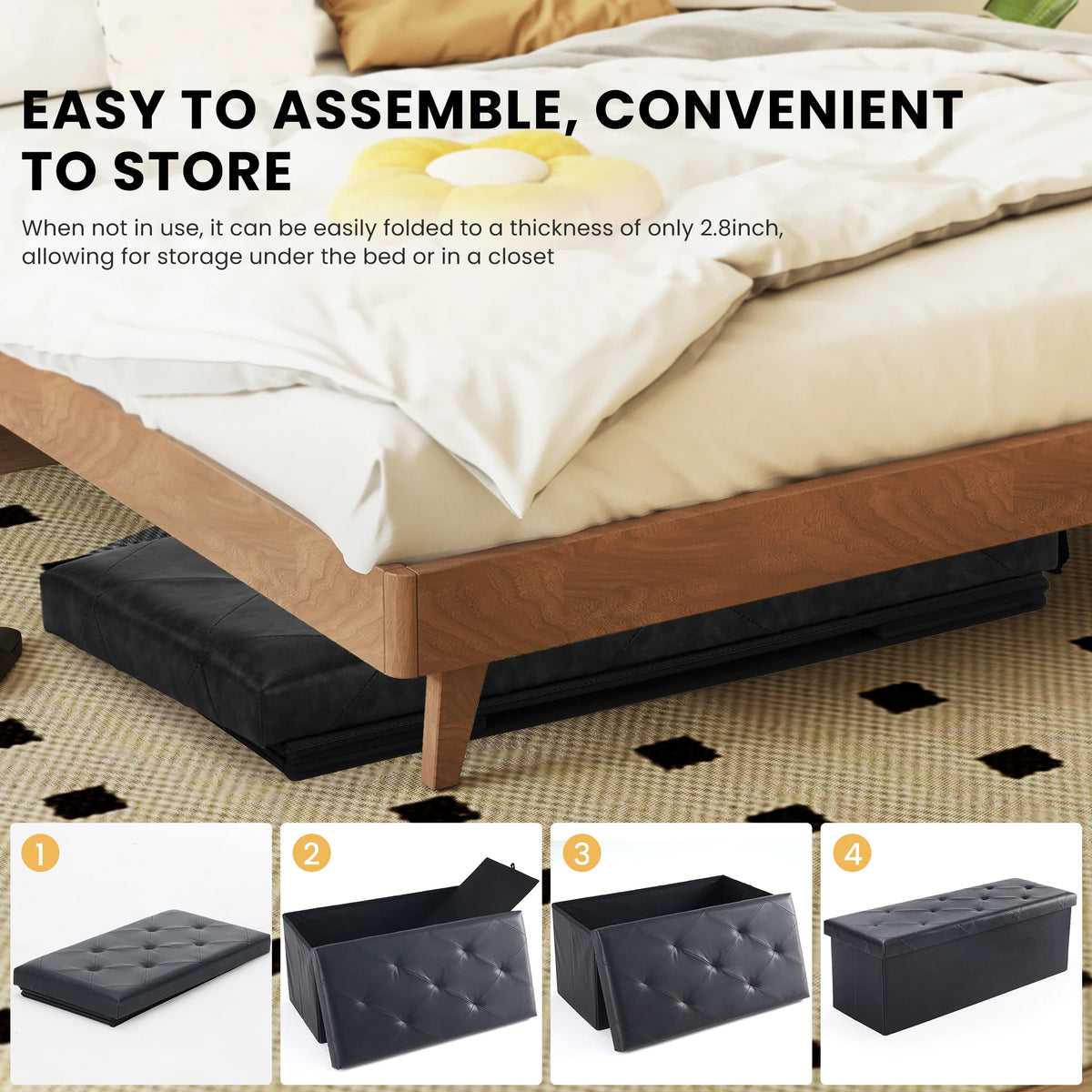 JHK Leather Storage Ottoman Bench With Convenient Footrest