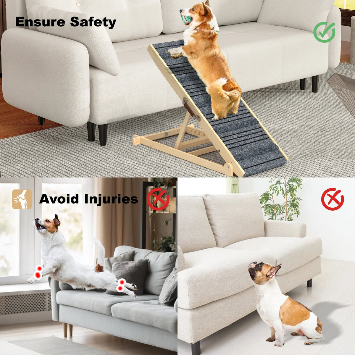 EVOKEDEN Adjustable Wooden Pet Ramp For Dogs And Cats