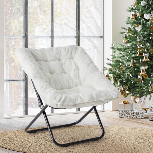 JHK Cozy Faux Fur Folding Saucer Chair For Comfortable Lounging