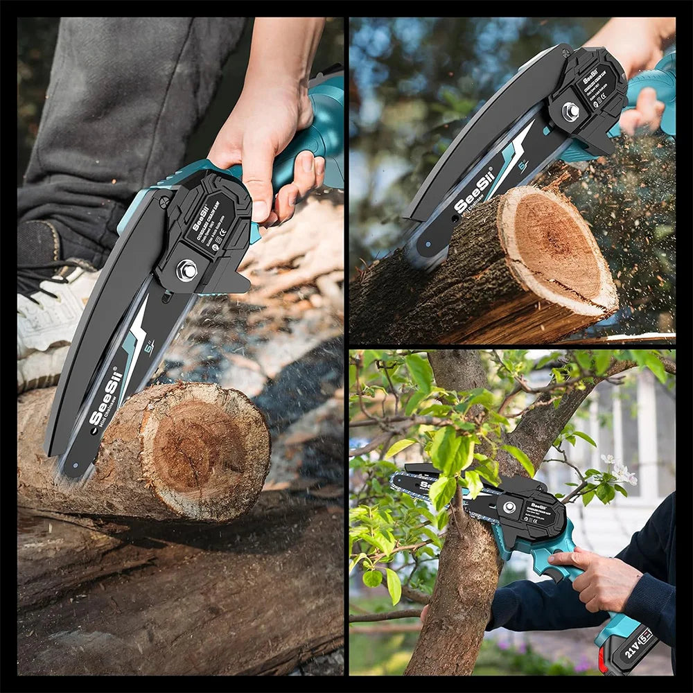 Seesii Cordless Mini Chainsaw Electric Wood Cutting Saw