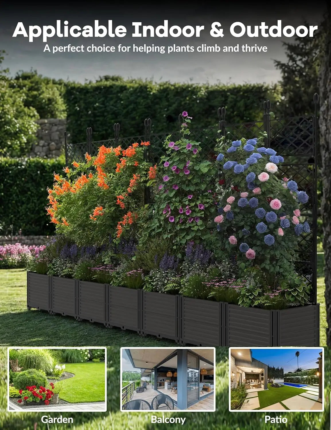 TWISTER.CK Plastic Planter Box With Trellis For Outdoor Gardening