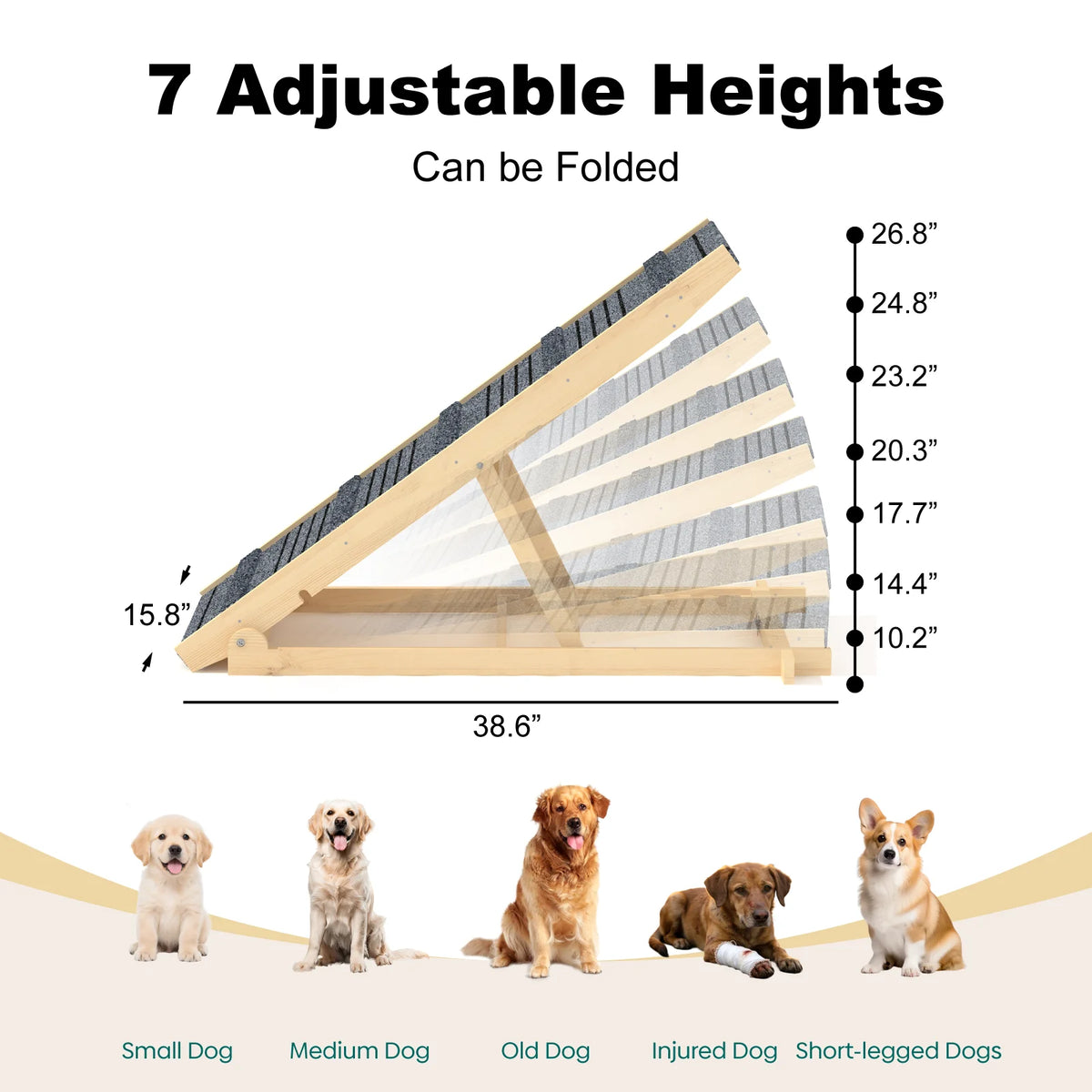 EVOKEDEN Adjustable Wooden Pet Ramp For Dogs And Cats