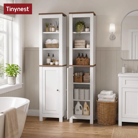 TinyNest Wood Bathroom Storage Cabinet With Doors And Adjustable Shelves