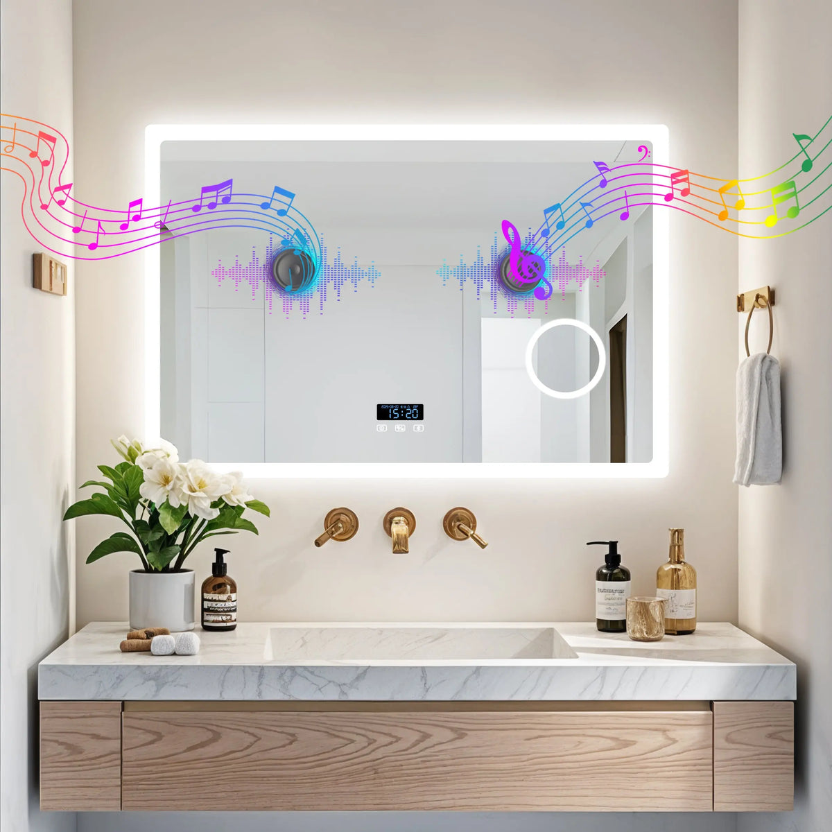 Borwart LED Bluetooth Magnifying Bathroom Vanity Mirror With Anti Fog