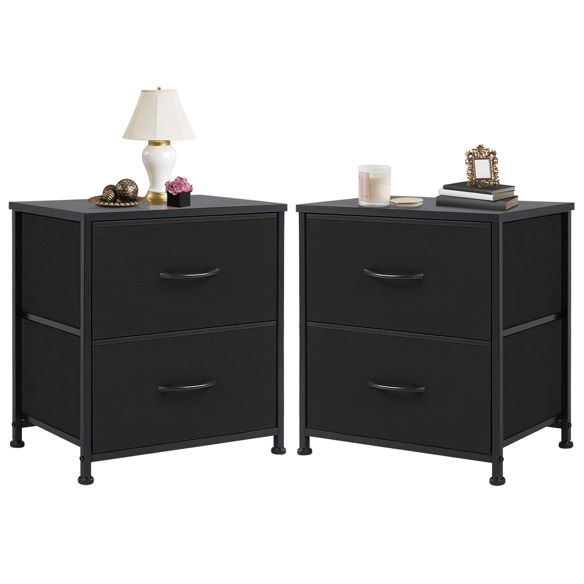 JHK Modern Nightstand Cabinet With Two Fabric Drawers
