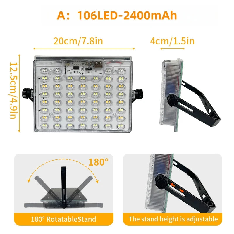 Morglad Portable Solar LED Flashlight USB Rechargeable Camping Lantern