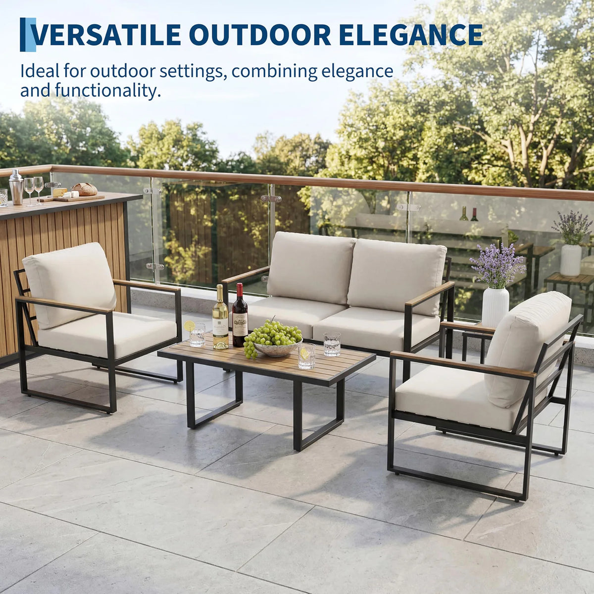 HiMISS Modern Outdoor Patio Conversation Sofa Set With Coffee Table