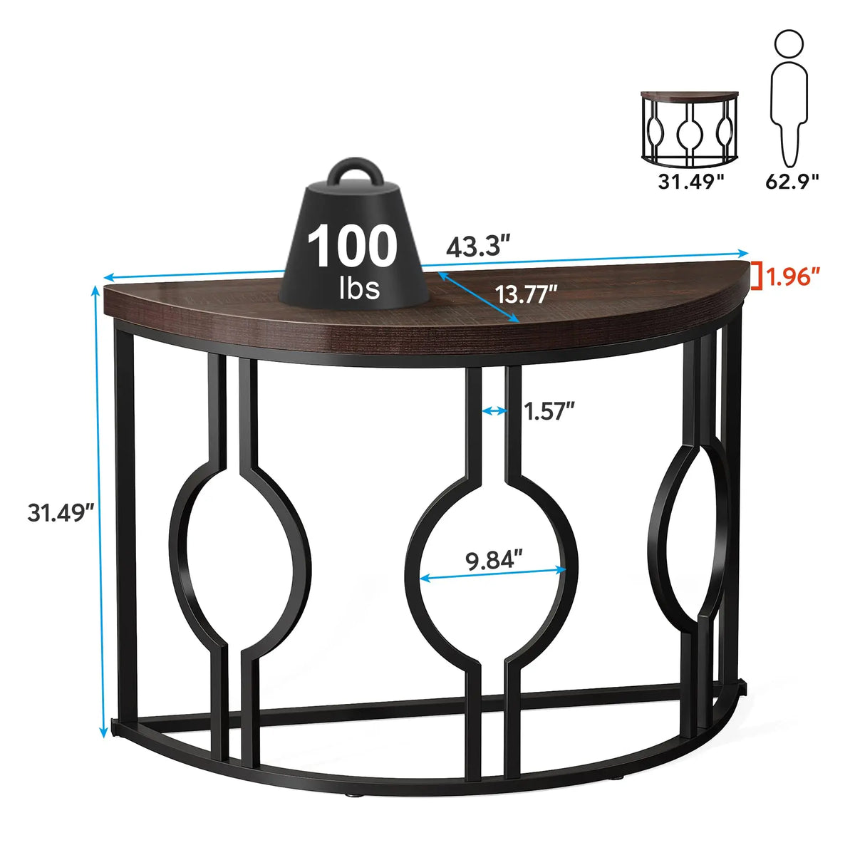 Tribesigns Industrial Half Moon Console Table With Geometric Base
