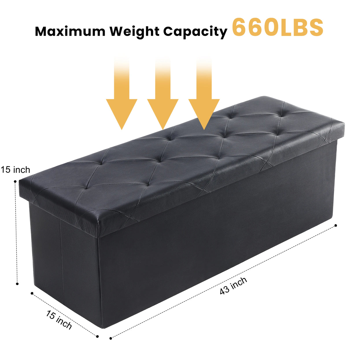 JHK Leather Storage Ottoman Bench With Convenient Footrest