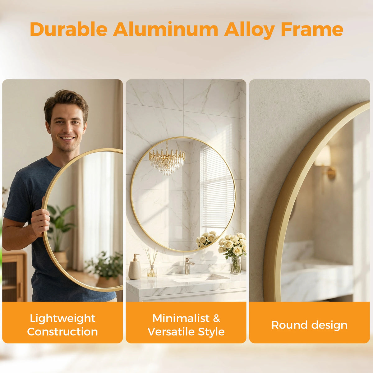 MCQ Shatterproof Round Wall Mirror for Bathroom and Bedroom Decor