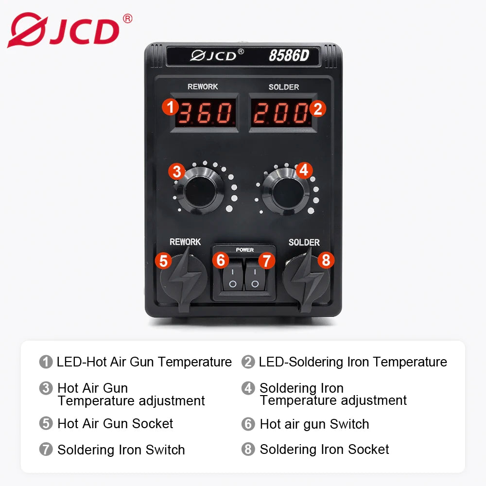 JCD 8586D Dual Function Soldering Station With Hot Air Gun