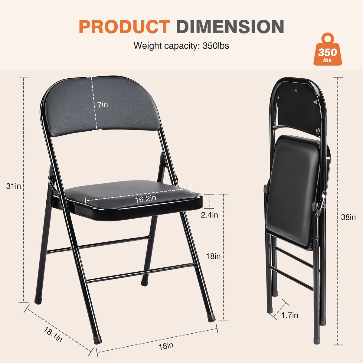 JHK Faux Leather Padded Folding Chair With Sturdy Metal Frame