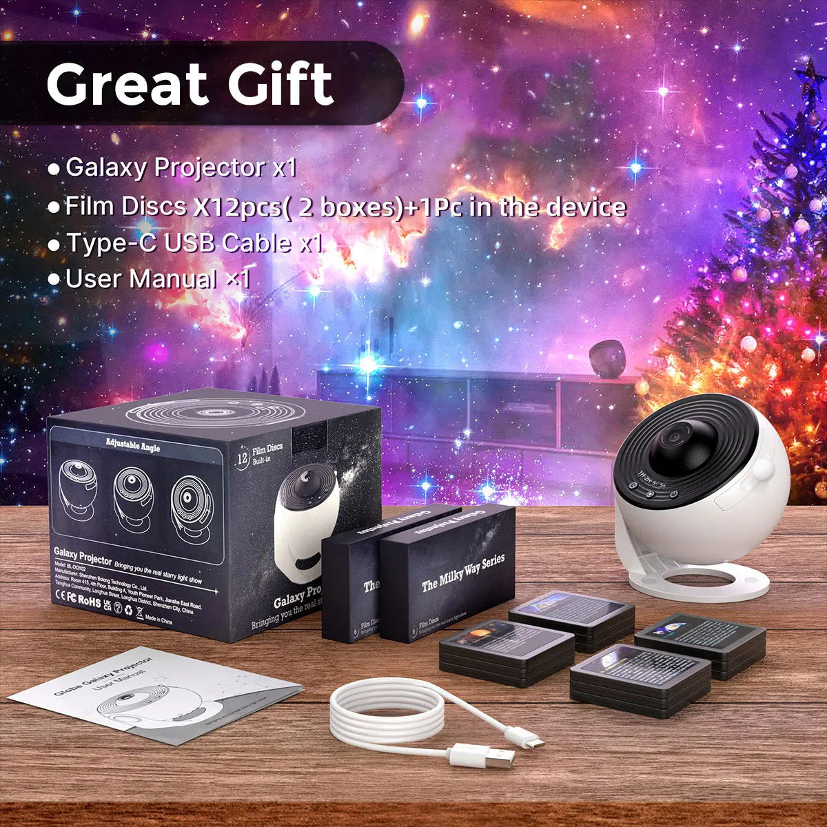 Mexllex Galaxy Star Projector Night Light With Rotating Images