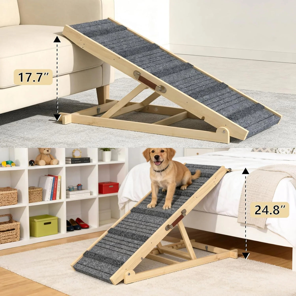EVOKEDEN Adjustable Wooden Pet Ramp For Dogs And Cats