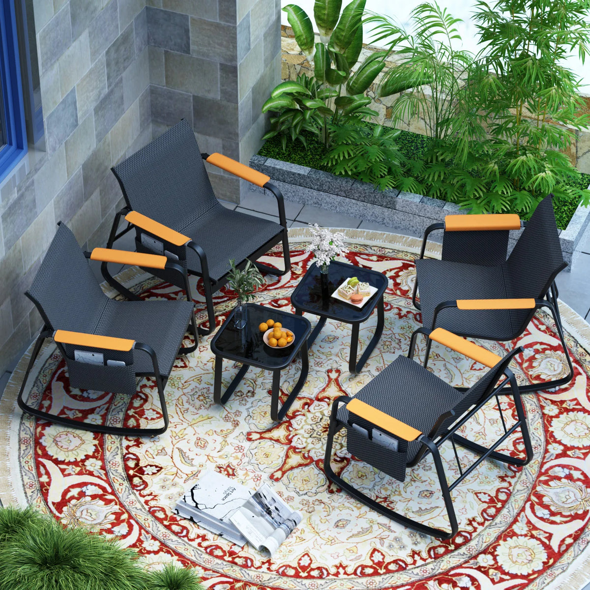 Avenvista Outdoor Patio Conversation Set With Rocking Chairs And Tables