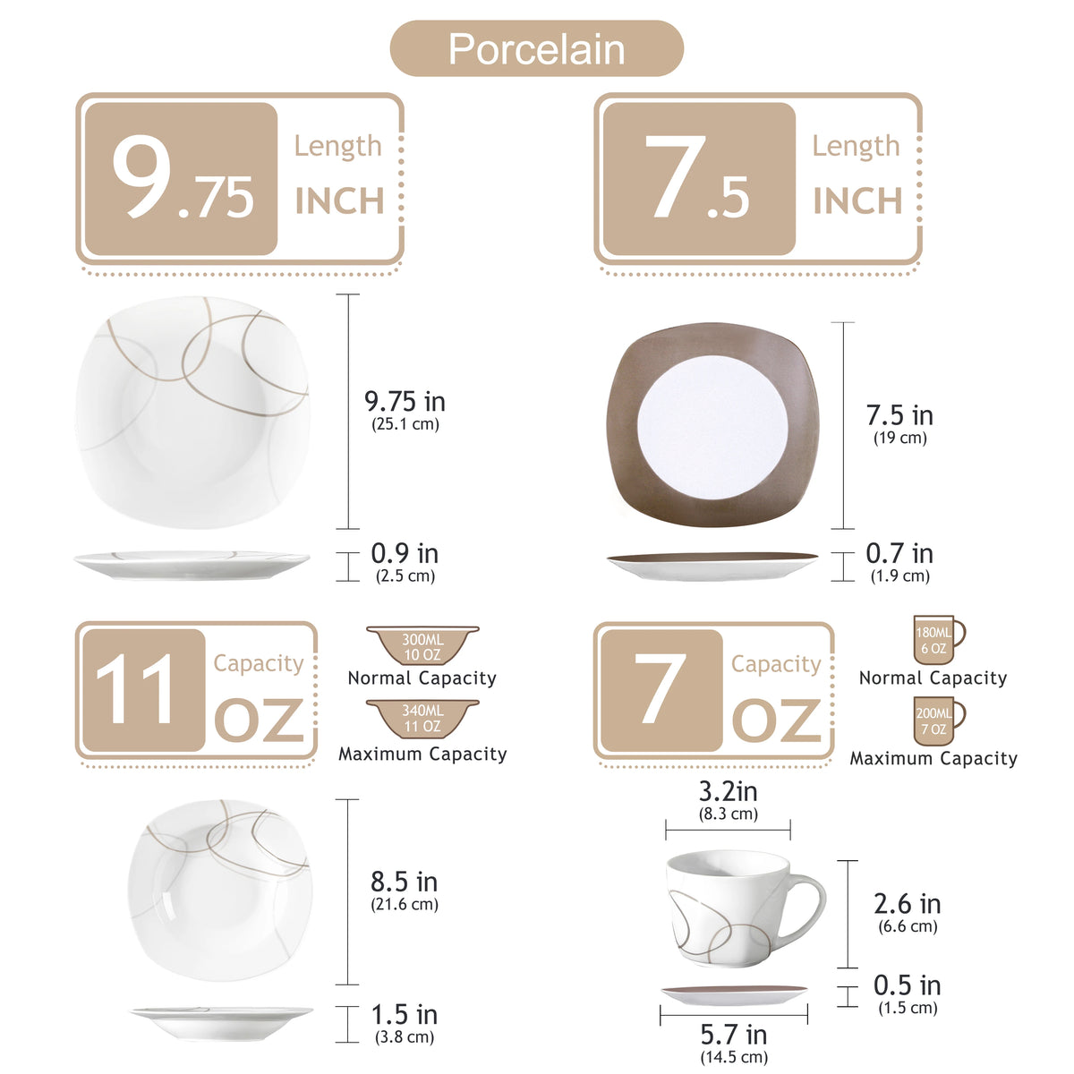 MALACASA Porcelain Dinnerware Set With Plates Cups And Saucers