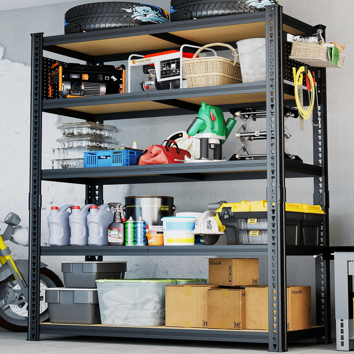 SARENZOON Adjustable Metal Shelving Rack With Pegboard Panel