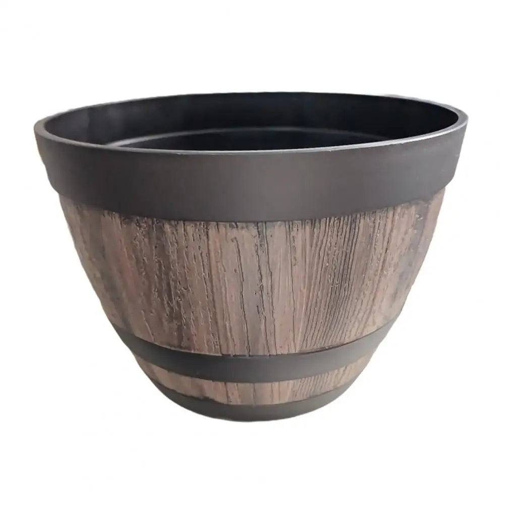Rustic Farmhouse Whiskey Barrel Planter Faux Wooden Plastic Flower Pot