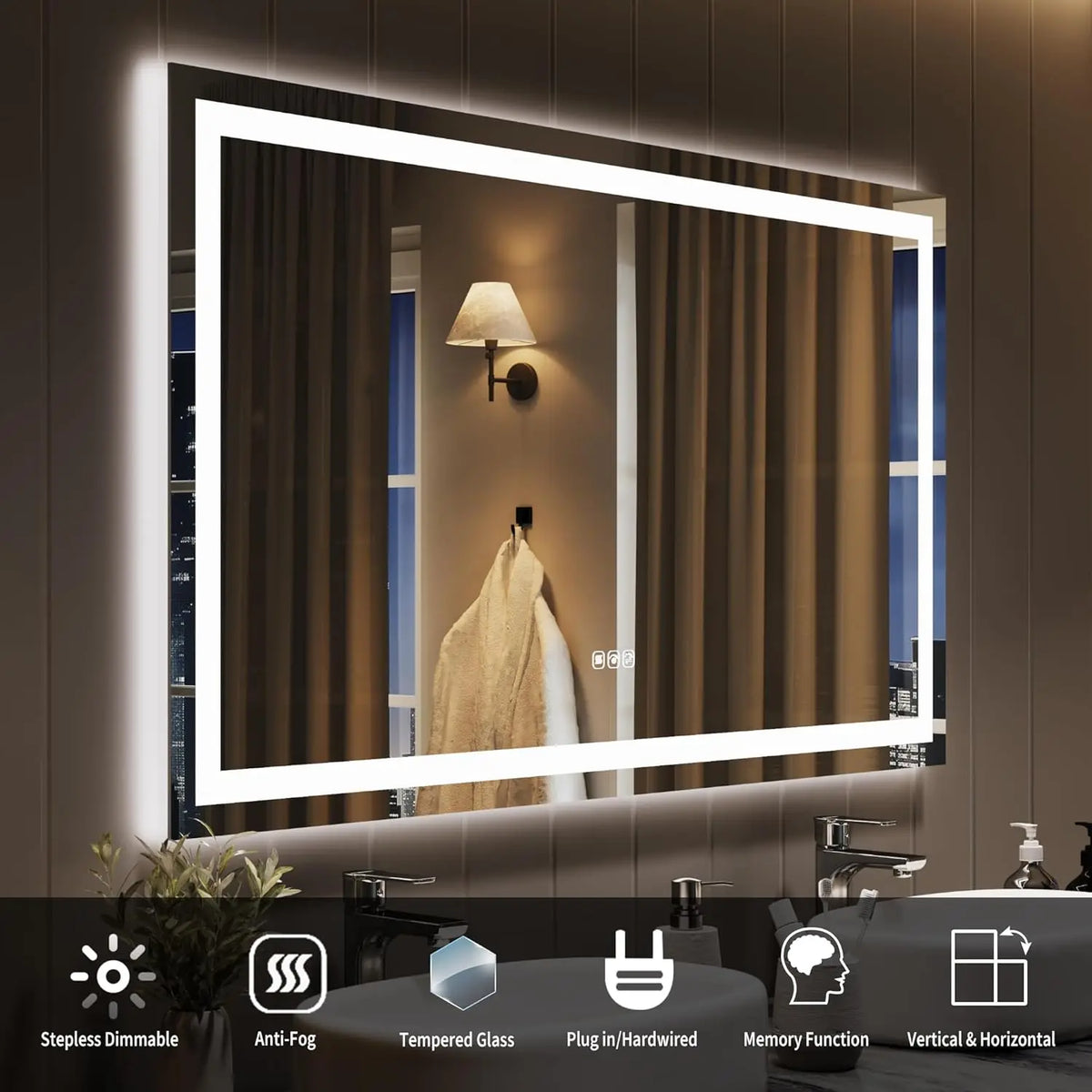 TWISTER.CK LED Bathroom Mirror With Stepless Dimming And Anti Fog