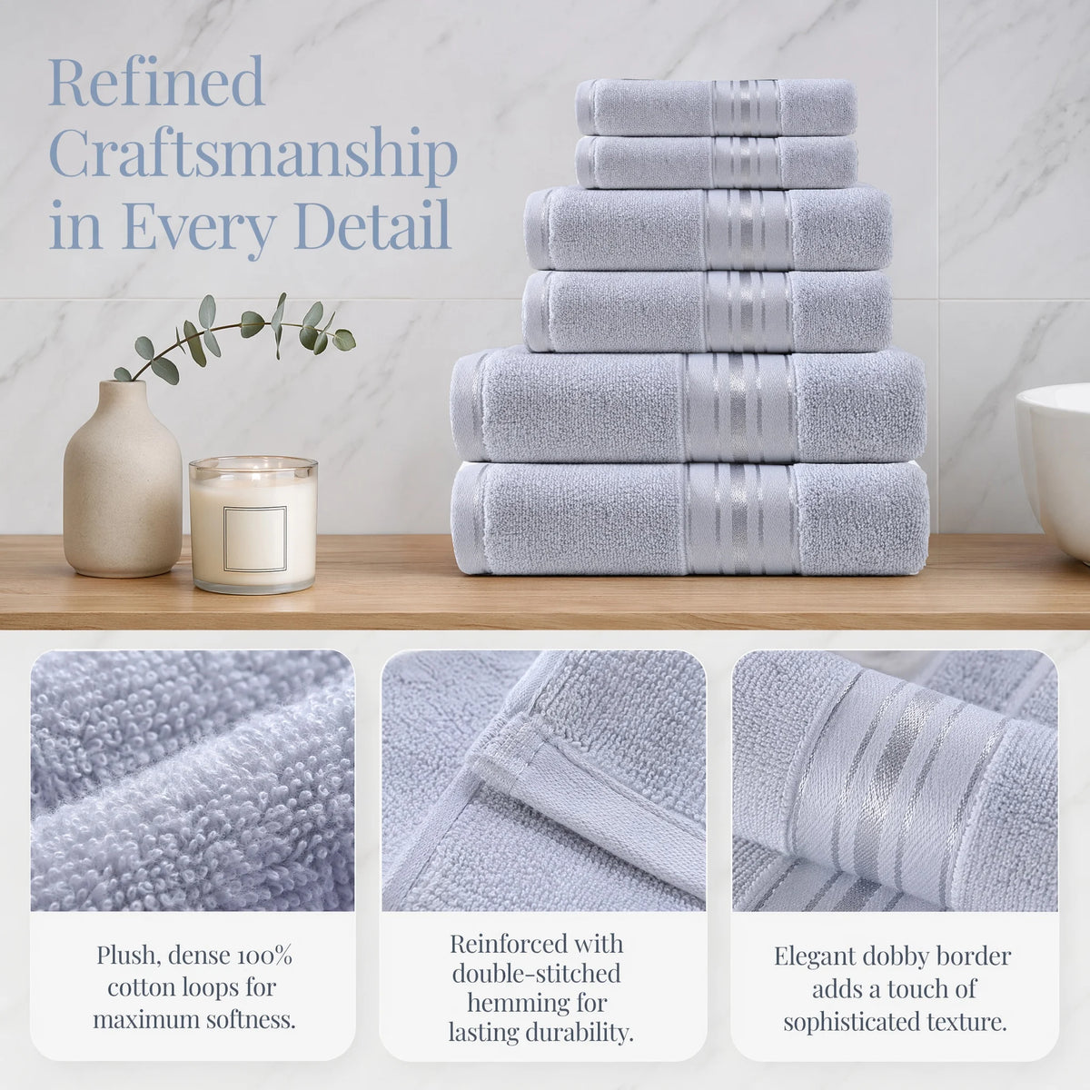 Premium Six Piece Absorbent Cotton Turkish Towel Set