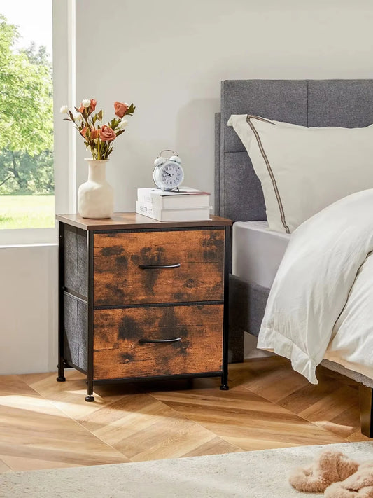 JHK Modern Nightstand Cabinet With Two Fabric Drawers
