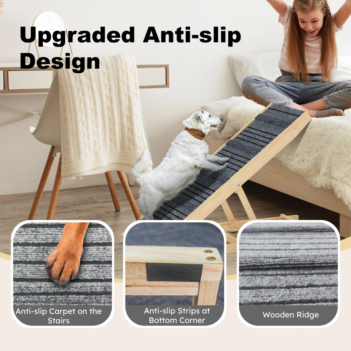 EVOKEDEN Adjustable Wooden Pet Ramp For Dogs And Cats