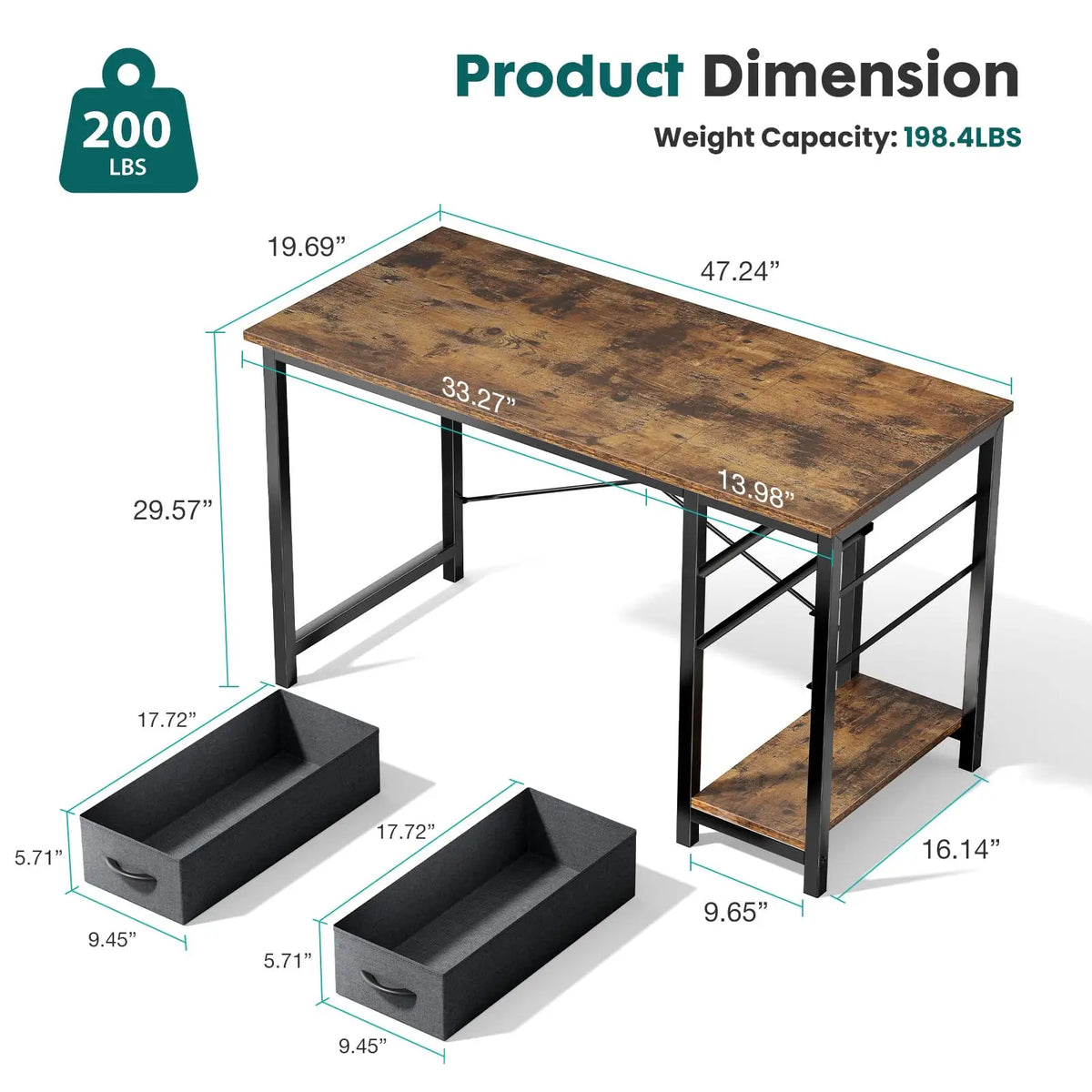 JHK Computer Desk With Drawers For Home Office And Gaming