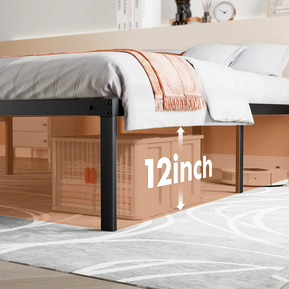 JHK Metal Platform Bed Frame With Sturdy Steel Slat Support