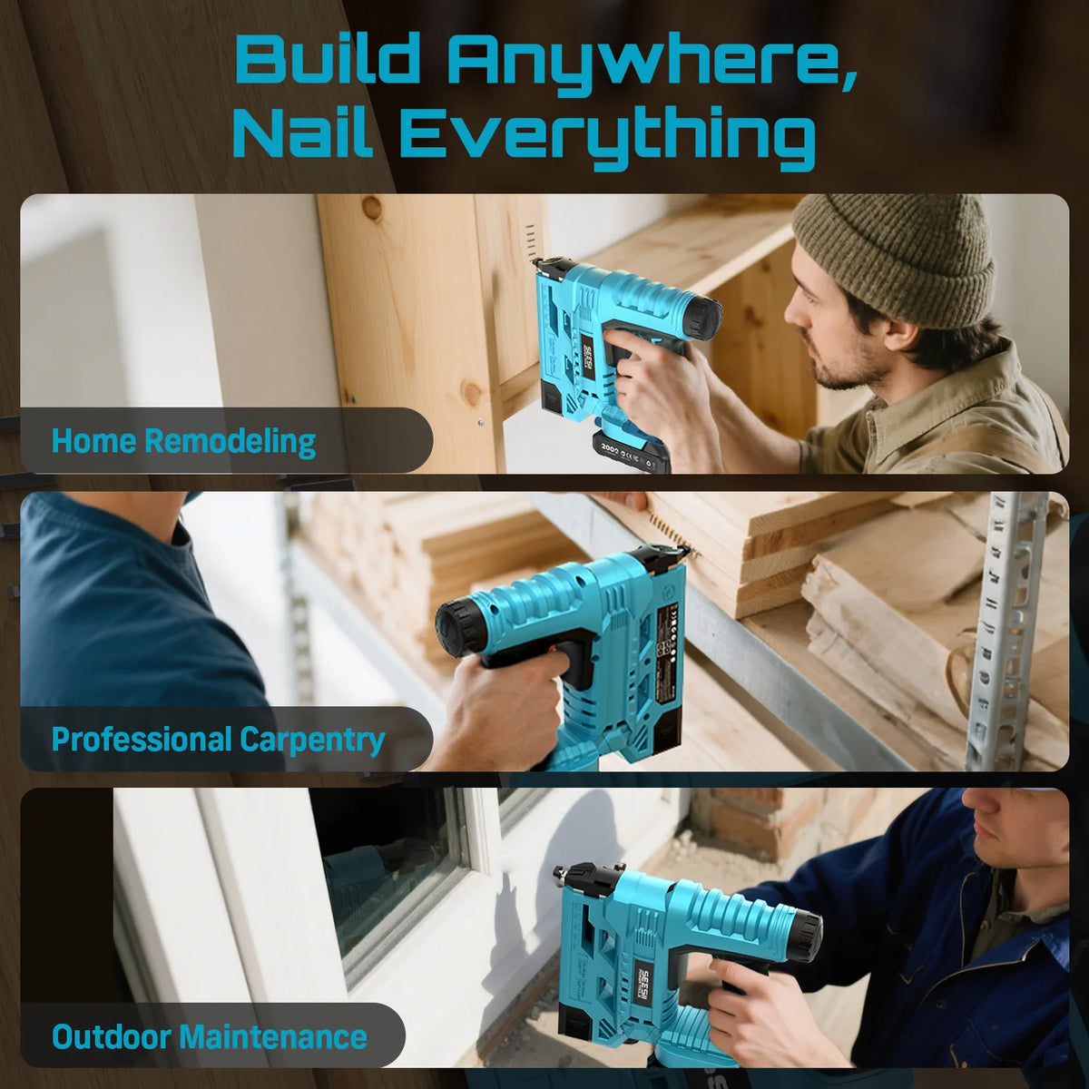 Seesii Cordless Brad Nailer And Stapler With Dual Batteries