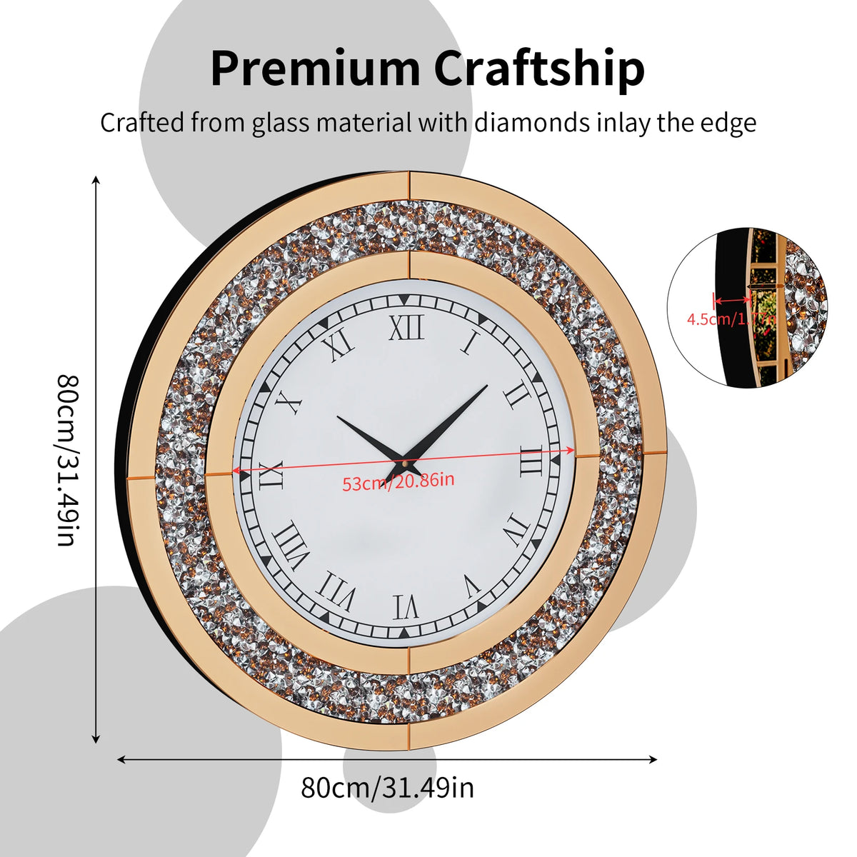 Decorative Crystal Mirrored Wall Clock For Elegant Home Decor