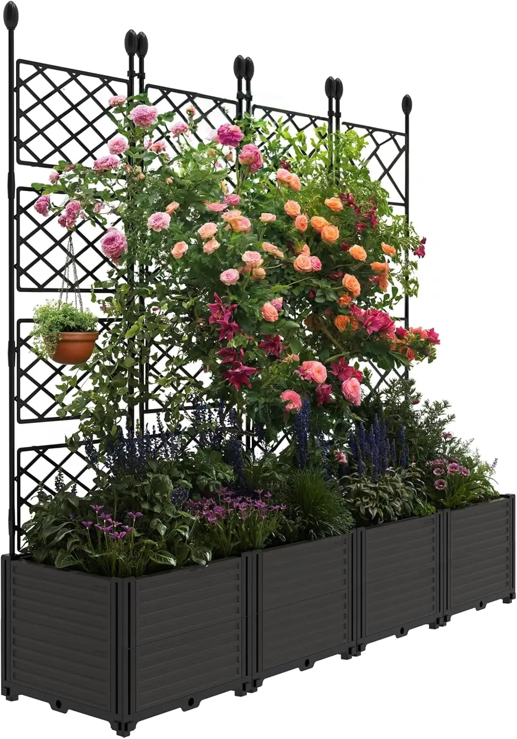 TWISTER.CK Plastic Planter Box With Trellis For Outdoor Gardening