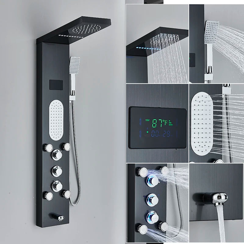 Shinesia LED Shower Panel With Rainfall Massage Jets And Faucet