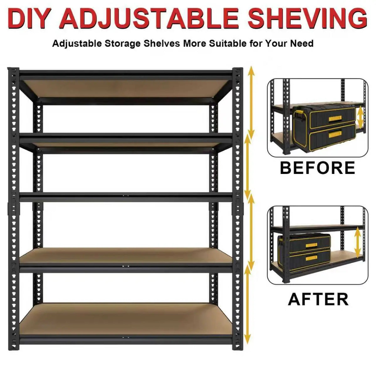 SARENZOON Heavy Duty Adjustable Metal Garage Storage Shelving Rack
