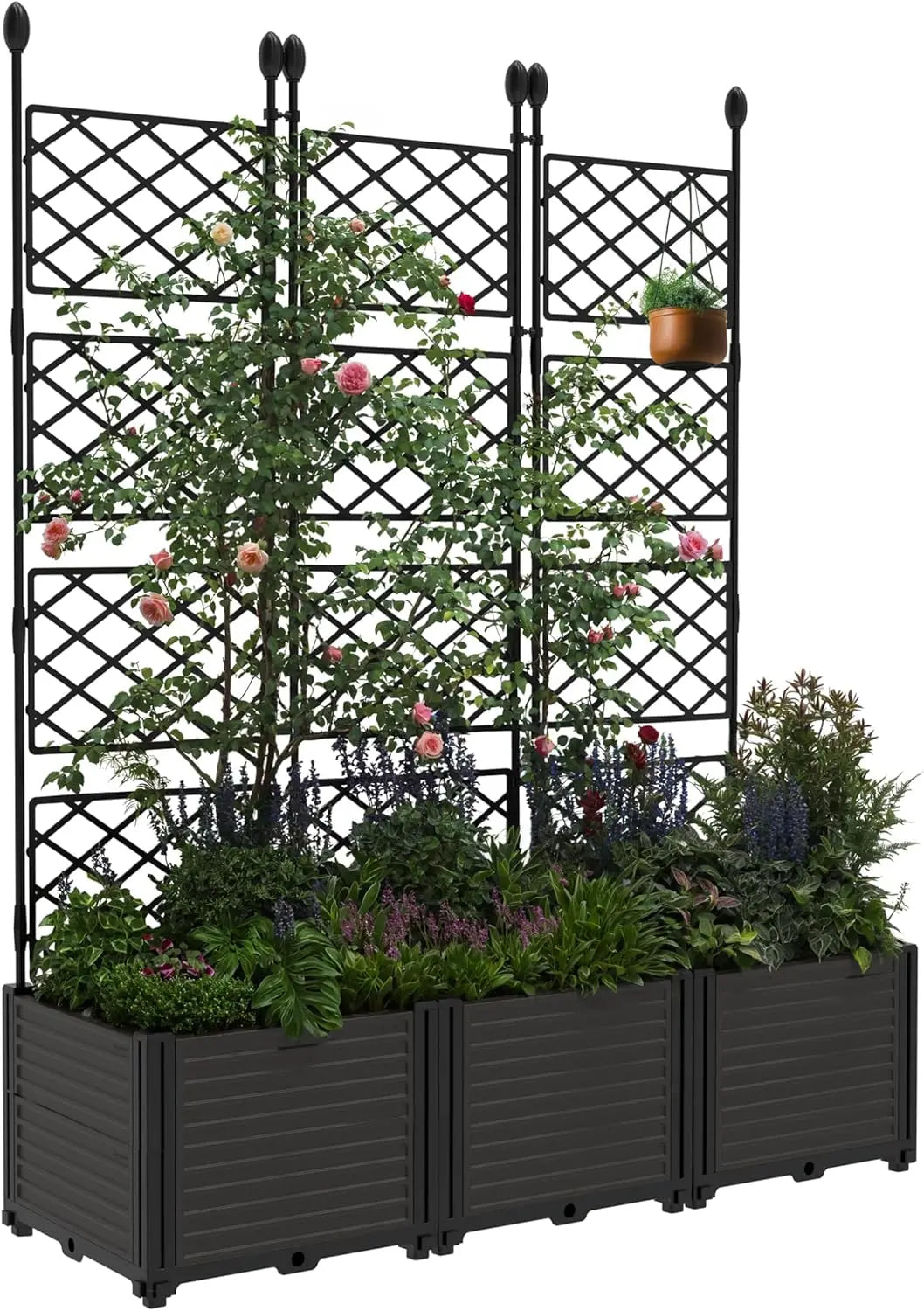 TWISTER.CK Plastic Planter Box With Trellis For Outdoor Gardening
