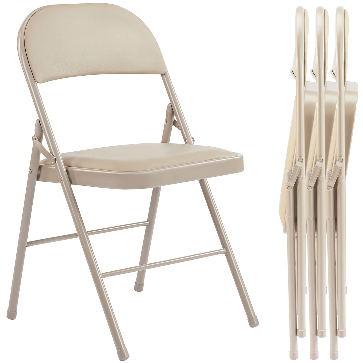JHK Faux Leather Padded Folding Chair With Sturdy Metal Frame