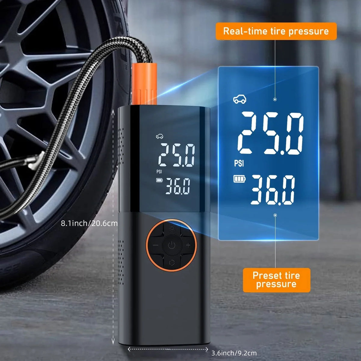 Rechargeable Portable Tire Inflator With Digital Pressure Gauge