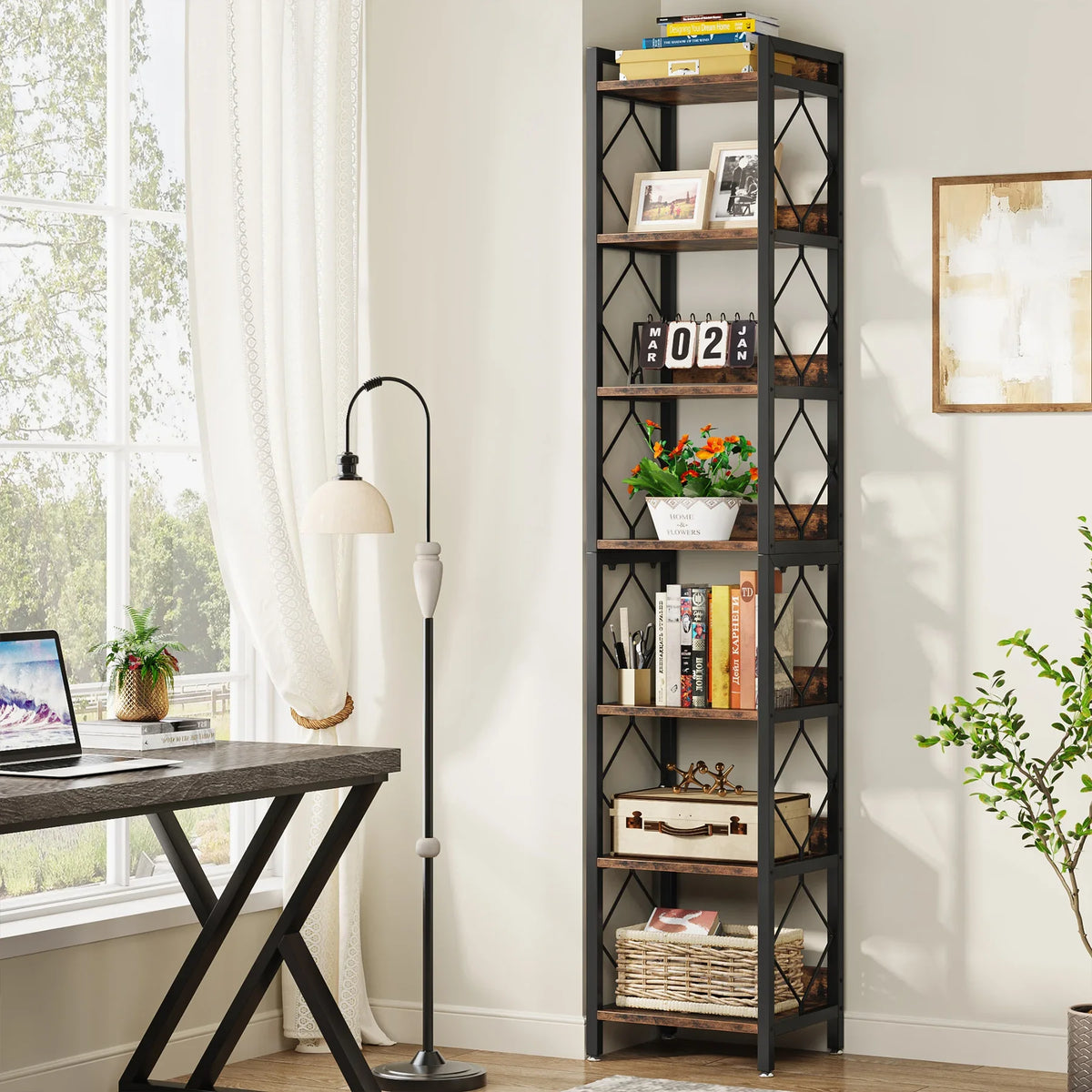 Tribesigns Narrow Seven Tier Bookcase For Small Spaces