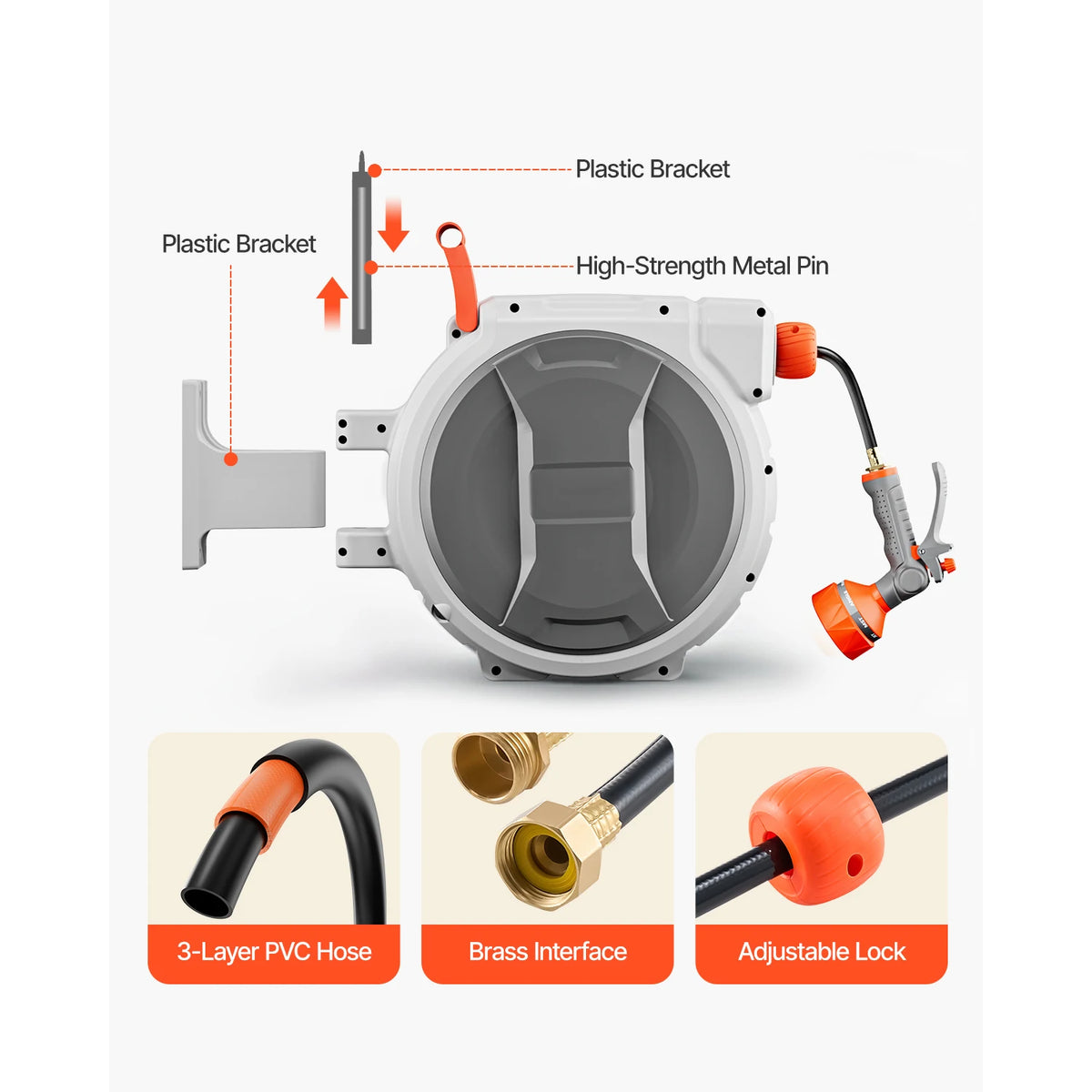 SucceBuy Retractable Garden Hose Reel With Nine Pattern Nozzle