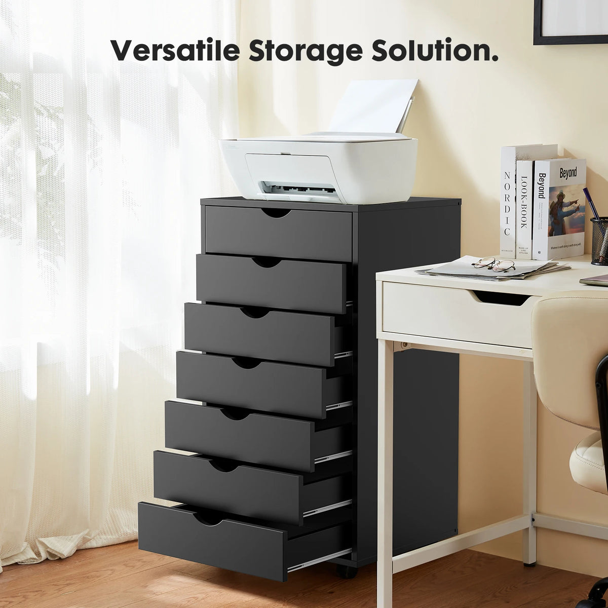 JHK Seven Drawer Rolling Storage Cabinet For Bedroom And Office