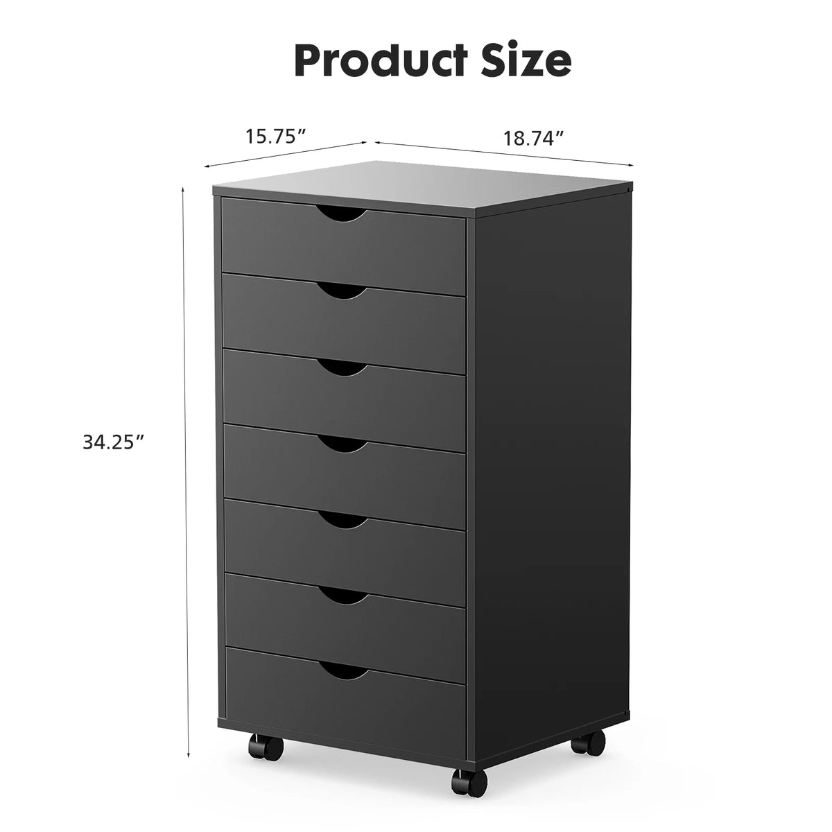 JHK Seven Drawer Rolling Storage Cabinet For Bedroom And Office