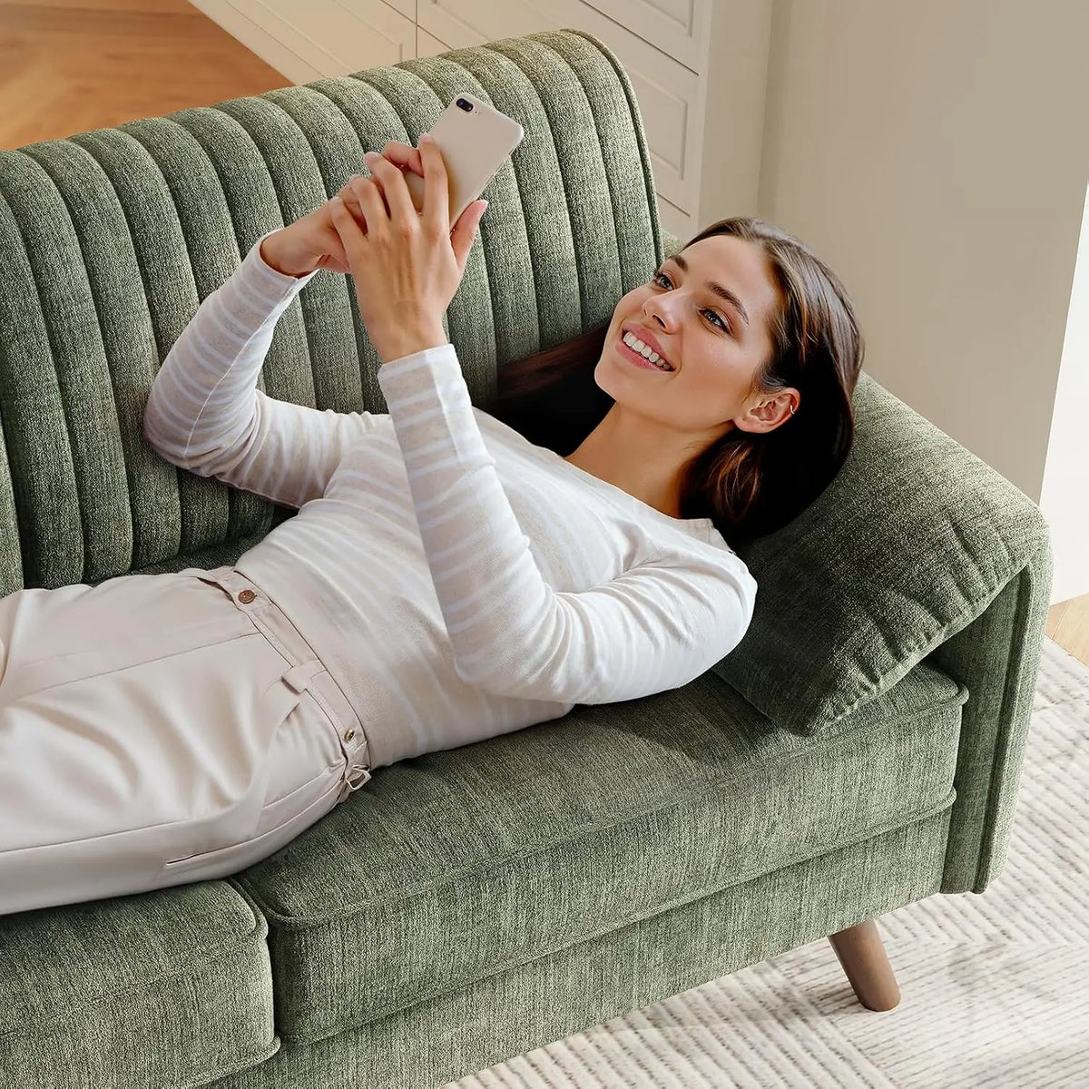 ONBRILL Modern Chenille Loveseat Sofa for Small Space Living