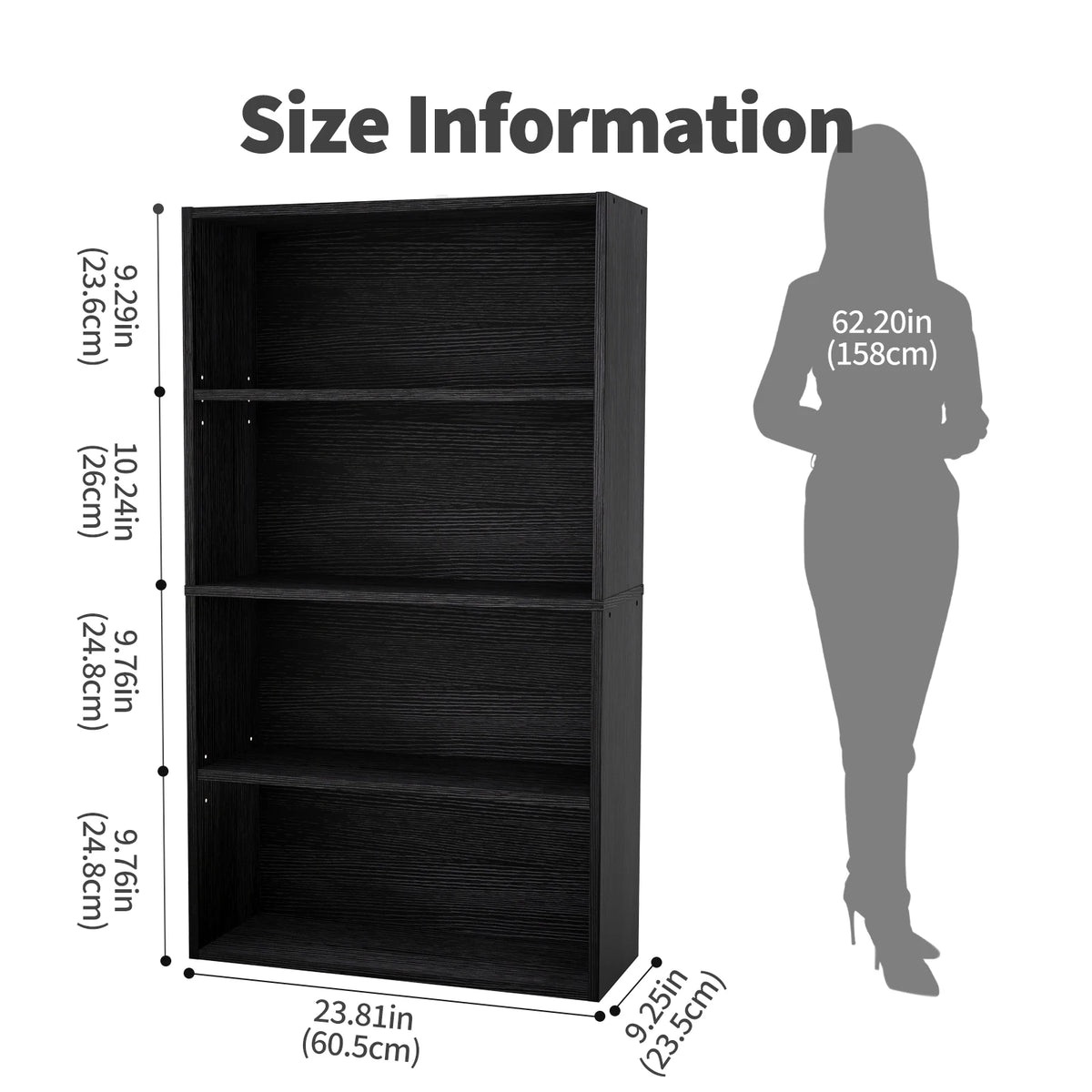 JHK Wooden Bookcase Open Storage Shelf For Home Office